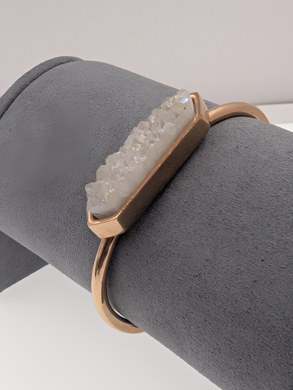 Kinsley Armelle White Druzy Quartz Bar Open Cuff Bracelet — SKU 0226 - Picture 5 of 5
